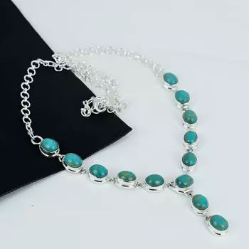 Ожерелье из серебра 925 пробы с натуральным бирюзовым камнем, бирюзовое серебряное ожерелье для жены, ожерелье унисекс, подарок на годовщину 20 зелёный