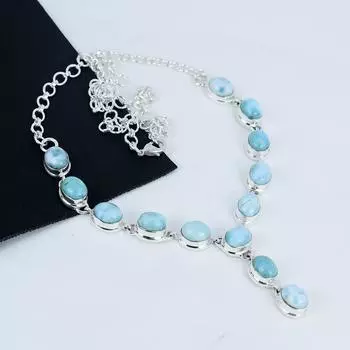 Ожерелье из серебра 925 пробы с натуральным камнем Ларимар, серебряное ожерелье из Ларимара для жены, ожерелье унисекс, подарок на годовщину 20 синий