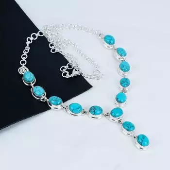 Ожерелье из серебра 925 пробы с натуральным бирюзовым камнем, бирюзовое серебряное ожерелье для жены, ожерелье унисекс, праздничный подарок 20 синий
