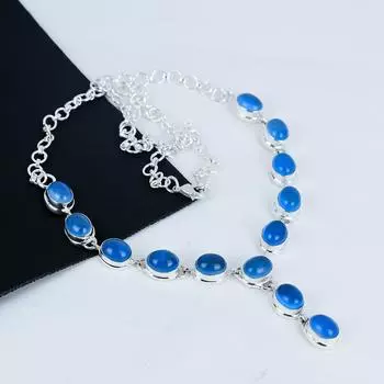 Ожерелье из серебра 925 пробы с натуральным синим ангелитом, серебряное ожерелье с синим ангелитом для жены, ожерелье унисекс, подарок на День матери 20 синий