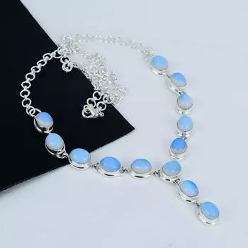 Ожерелье из серебра 925 пробы с натуральным молочным опалом, серебряное ожерелье с шипистой устрицей для жены, ожерелье унисекс, пасхальный подарок 20 синий