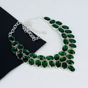 Ожерелье из серебра 925 пробы с зеленым турмалином, серебряное ожерелье с зеленым турмалином для жены, ожерелье унисекс, подарок на помолвку 20 зелёный