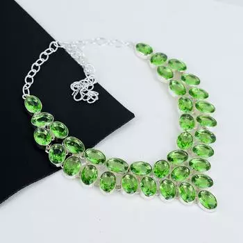 Ожерелье из серебра 925 пробы с зеленым аметистом, серебряное ожерелье с зеленым аметистом для жены, ожерелье унисекс, подарок на вату 20 зелёный