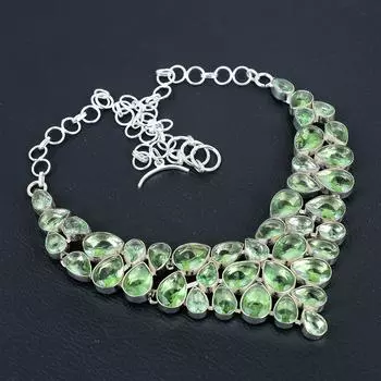 Ожерелье из серебра 925 пробы с зеленым аметистом, серебряное ожерелье с зеленым аметистом для жены, ожерелье унисекс, подарок на день рождения для жены 20 зелёный