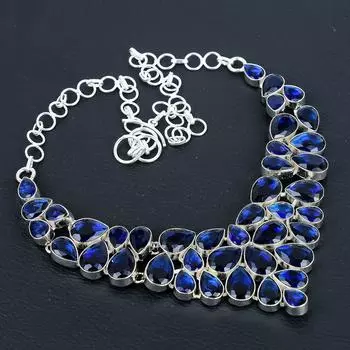Ожерелье из серебра 925 пробы с синим сапфиром, серебряное ожерелье с синим сапфиром для жены, ожерелье унисекс, подарок на День благодарения 20 синий