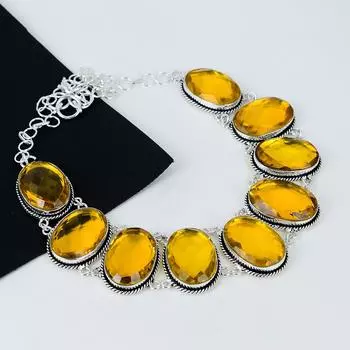 Ожерелье из серебра 925 пробы с медовым топазом, выполненное вручную методом гальванопластики, ожерелье из серебра с медовым топазом для жены, унисекс, праздничные наряды, подарки 20 жёлтый