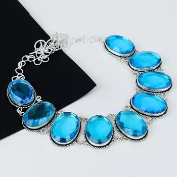 Ожерелье из серебра 925 пробы с гальванопластикой и драгоценным камнем Swiss Blue Topaz, ожерелье унисекс из серебра Swiss Blue Topaz для жены, пасхальные подарки 20 синий