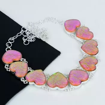 Ожерелье из серебра 925 пробы с розовым триплетом огненного опала, выполненное вручную методом гальванопластики, серебряное ожерелье в форме сердца из розового триплета огненного опала для жены, унисекс 20 розовый