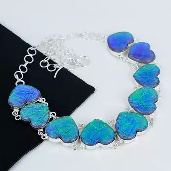 Ожерелье из серебра 925 пробы с австралийским триплетным опалом, выполненное вручную методом электроформовки, серебряное ожерелье с сердцем из австралийского триплетного опала для жены, унисекс 20 синий