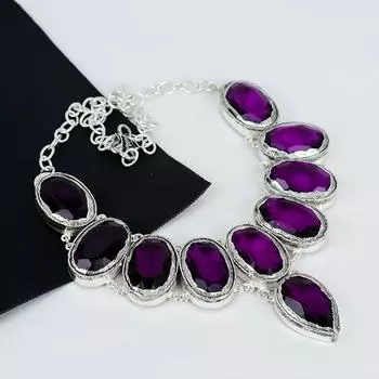 Ожерелье из серебра 925 пробы с розовым аметистом, выполненное вручную методом гальванопластики, розовое аметистовое серебро для жены, унисекс-ожерелье 20 зелёный