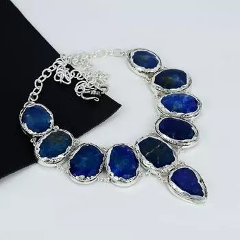 Ожерелье из серебра 925 пробы с синим сапфиром, гальванопластика, колье унисекс из серебра 925 пробы с синим сапфиром для жены, подарки на ватные палочки 20 синий