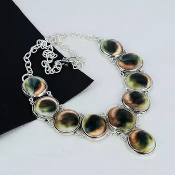 Ожерелье из серебра 925 пробы с натуральным драгоценным камнем Шива-Глаз, ожерелье из серебра Шива-Глаз для жены, подарок маме 20 жёлтый