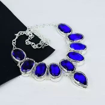 Ожерелье из серебра 925 пробы с синим сапфиром, гальванопластика, колье унисекс из серебра 925 пробы для жены, подарок маме 20 синий