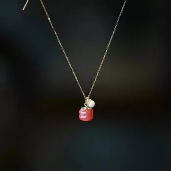 Ожерелье из серебра 925 пробы с хурмой Ruyi, жемчужное ожерелье из натурального южного красного агата, роскошная цепочка на воротнике из женского меньшинства, цепочка для свитера 45CM