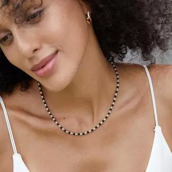 Ожерелье из серебра 925 пробы с натуральным черным агатом, цепочка из бисера, универсальная мода на каждый день, холодный нейтральный стиль, высокая роскошь, черный цвет 40cm