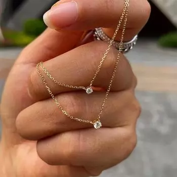 Ожерелье из серебра 925 пробы с четырьмя когтями и цирконами, женская цепочка с одним бриллиантом, универсальная цепочка с двумя бриллиантами на ключице Small size 2.5mm