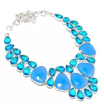 Ожерелье из серебра 925 пробы с натуральным фиолетовым халцедоном и топазом 18 дюймов o7y28