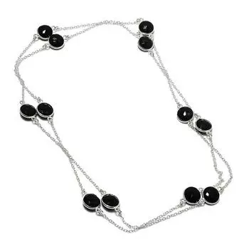 Ожерелье из серебра 925 пробы с натуральным черным камнем шпинелью 36 дюймов R6d48