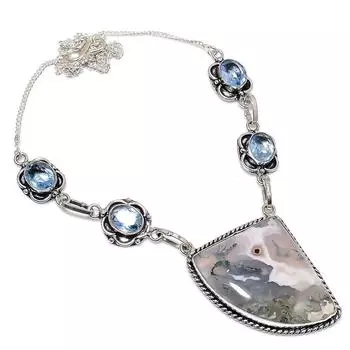 Ожерелье из серебра 925 пробы с индийским моховым агатом, 18 дюймов, c7R38 зелёный