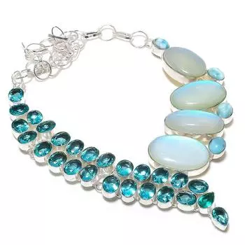 Ожерелье из серебра 925 пробы с натуральным молочным опалом и топазом 18 дюймов S4S96