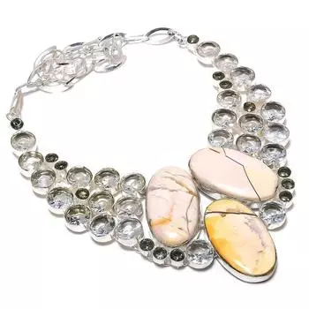 Ожерелье из серебра 925 пробы с натуральным яшмой Малигано и топазом 18 дюймов Q8L29