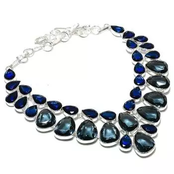 Ожерелье из серебра 925 пробы с натуральной черной шпинелью и топазом 18 дюймов h4T78