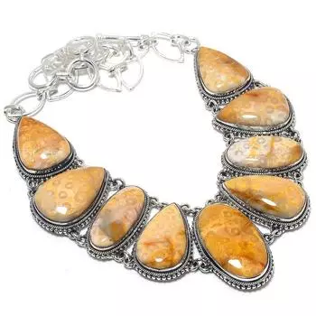 Ожерелье из серебра 925 пробы с драгоценными камнями из ископаемых кораллов, 18 дюймов JCN484-461