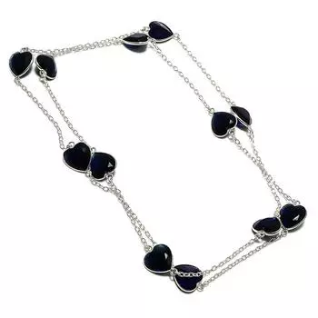 Ожерелье из серебра 925 пробы с натуральным черным камнем шпинелью 36 дюймов h7i26