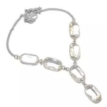 Ожерелье из серебра 925 пробы с натуральным белым топазом 18 дюймов W1T73