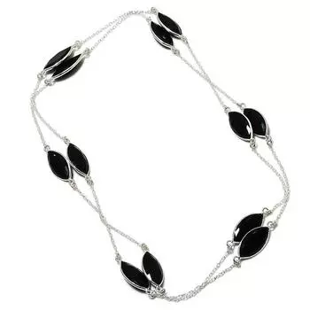 Ожерелье из серебра 925 пробы с натуральным черным камнем шпинелью 36 дюймов V3a83