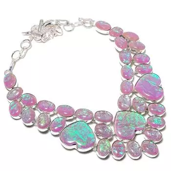 Ожерелье из серебра 925 пробы с натуральным розовым опалом и драгоценным камнем G8C49, 18 дюймов