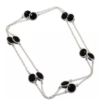 Ожерелье из серебра 925 пробы с натуральным черным камнем шпинелью 36 дюймов s7z99