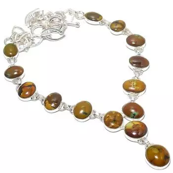 Ожерелье из серебра 925 пробы с тибетским бирюзовым камнем ручной работы 18 дюймов JCN431-1