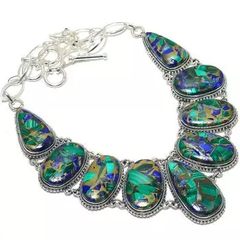 Ожерелье из серебра 925 пробы с драгоценным камнем медный азурит 18 дюймов JCN370-39