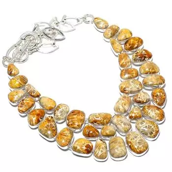 Ожерелье из серебра 925 пробы с драгоценными камнями из ископаемых кораллов, 18 дюймов JCN326-2