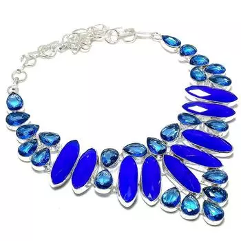 Ожерелье из серебра 925 пробы с натуральным сапфиром 18 дюймов b5Q53