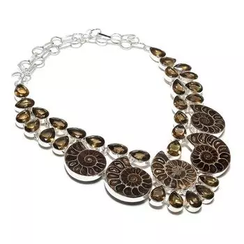 Ожерелье из серебра 925 пробы с ископаемыми аммонитами ручной работы 18 дюймов C9E39