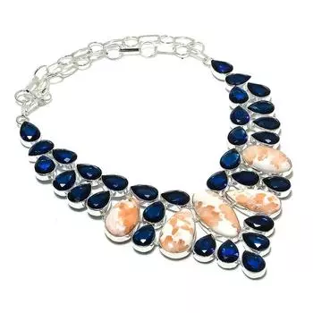 Ожерелье из серебра 925 пробы с оранжевым сколецитом и топазом ручной работы, 18 дюймов l9N86