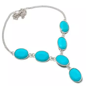 Ожерелье из серебра 925 пробы с натуральным синим халцедоном 18 дюймов A3L38