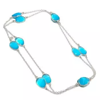 Ожерелье из серебра 925 пробы с натуральным халцедоном и драгоценным камнем 36 дюймов a0A79