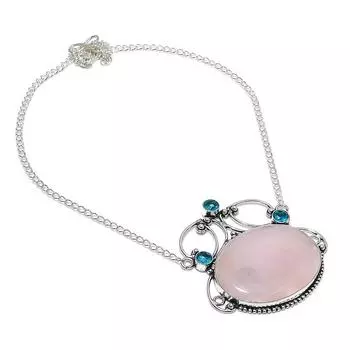 Ожерелье из серебра 925 пробы с натуральным розовым кварцем и топазом 18 дюймов k7d84