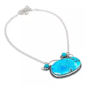 Ожерелье из серебра 925 пробы с натуральным тибетским бирюзовым камнем 18 дюймов i8Q55