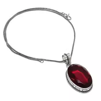 Ожерелье из серебра 925 пробы с натуральным мозамбикским гранатом 18 дюймов n1M18