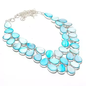 Ожерелье из серебра 925 пробы с синим перламутром и драгоценными камнями 18 дюймов J1R69