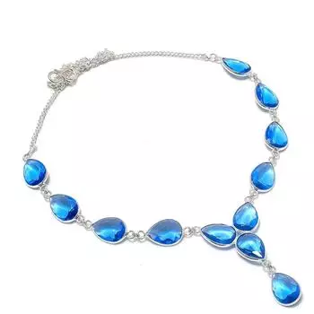 Ожерелье из серебра 925 пробы с натуральным голубым топазом 18 дюймов a6O09