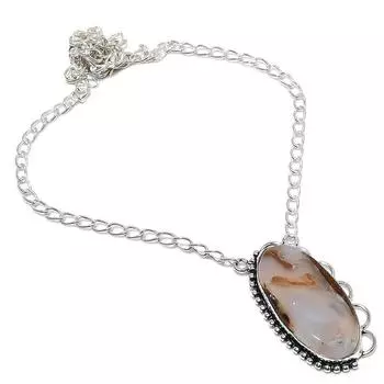 Ожерелье из серебра 925 пробы с натуральным камнем хризопраз 18 дюймов O6y85