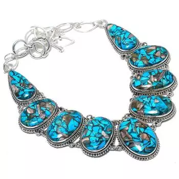 Ожерелье из серебра 925 пробы с драгоценными камнями медно-голубого бирюзового цвета, 18 дюймов JCN484-313