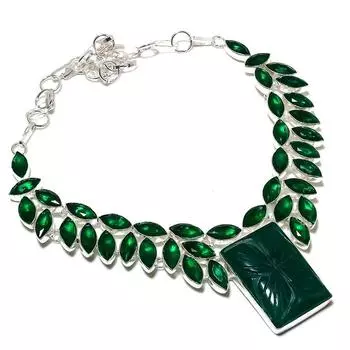 Ожерелье из серебра 925 пробы с натуральным изумрудом диопсидом 18 дюймов k5h99