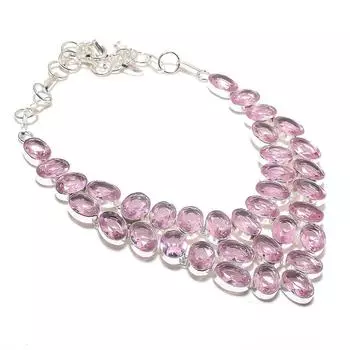 Ожерелье из серебра 925 пробы с натуральным розовым кунцитом, 18 дюймов P0a08