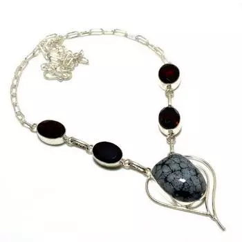 Ожерелье из серебра 925 пробы с покрытием из черного шпинеля и обсидиана в виде снежинки, 18 дюймов 18 чёрный